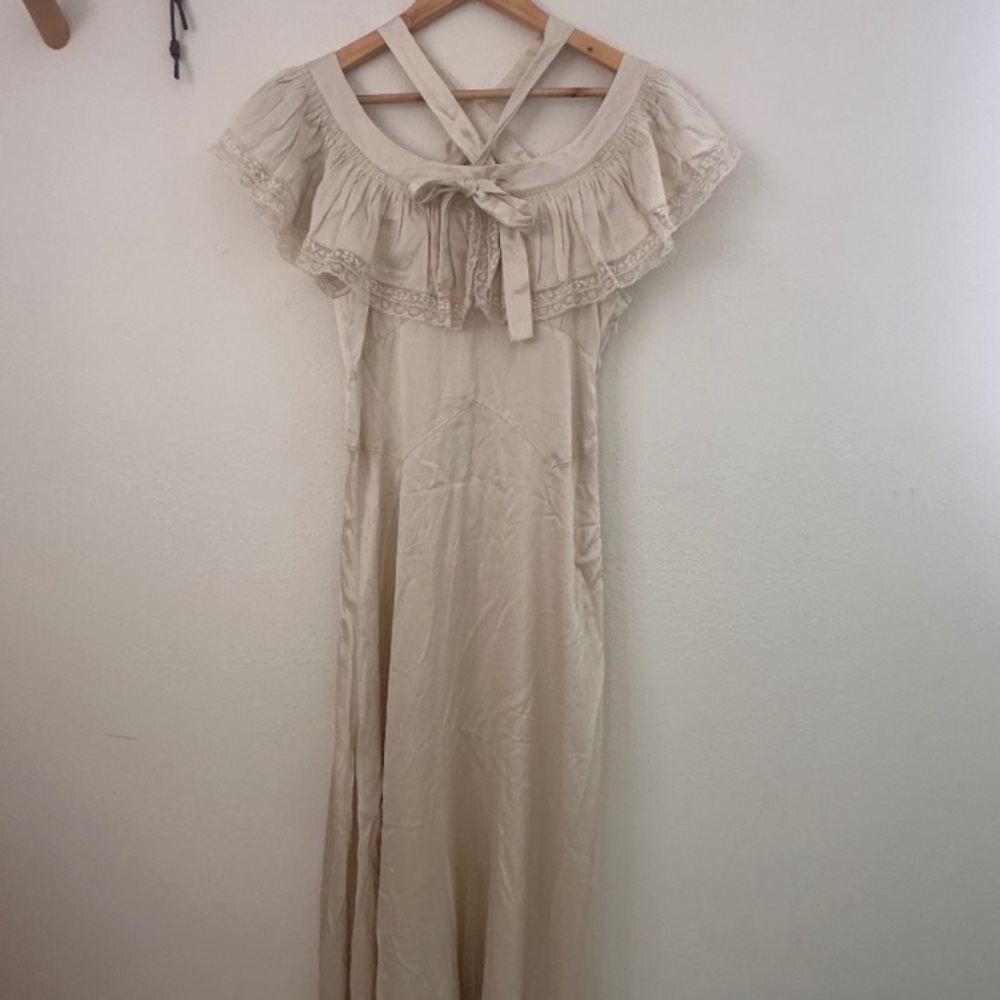 Doen Cream Ruffle Maxi Dress with Tie Neck